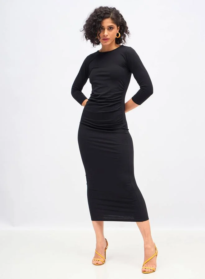 SASSAFRAS Ruched Knit Dress