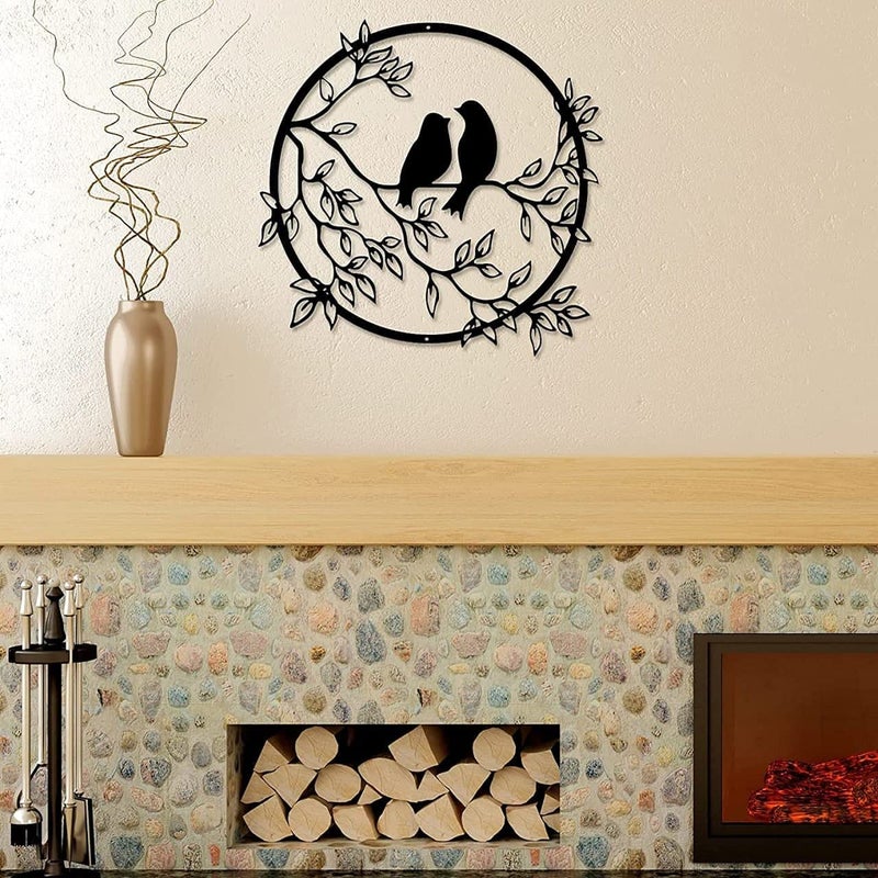 Arabs Elegant Iron Bird on Tree Branch Metal Wall Art Decor for Living Room Bedroom Kids Room Kitchen Office Wall Hanging Decoration Items for Home Decor Black 40 CM - Image 1