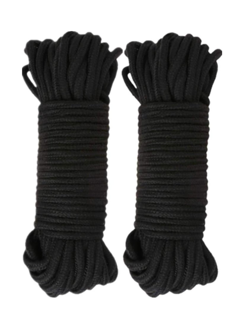 ECVV - 2Pack 10 M/33 Feet 8 MM All Purpose Rope Soft Cotton Rope Cord Thick Cotton Twisted Cord (Black) - Image 1