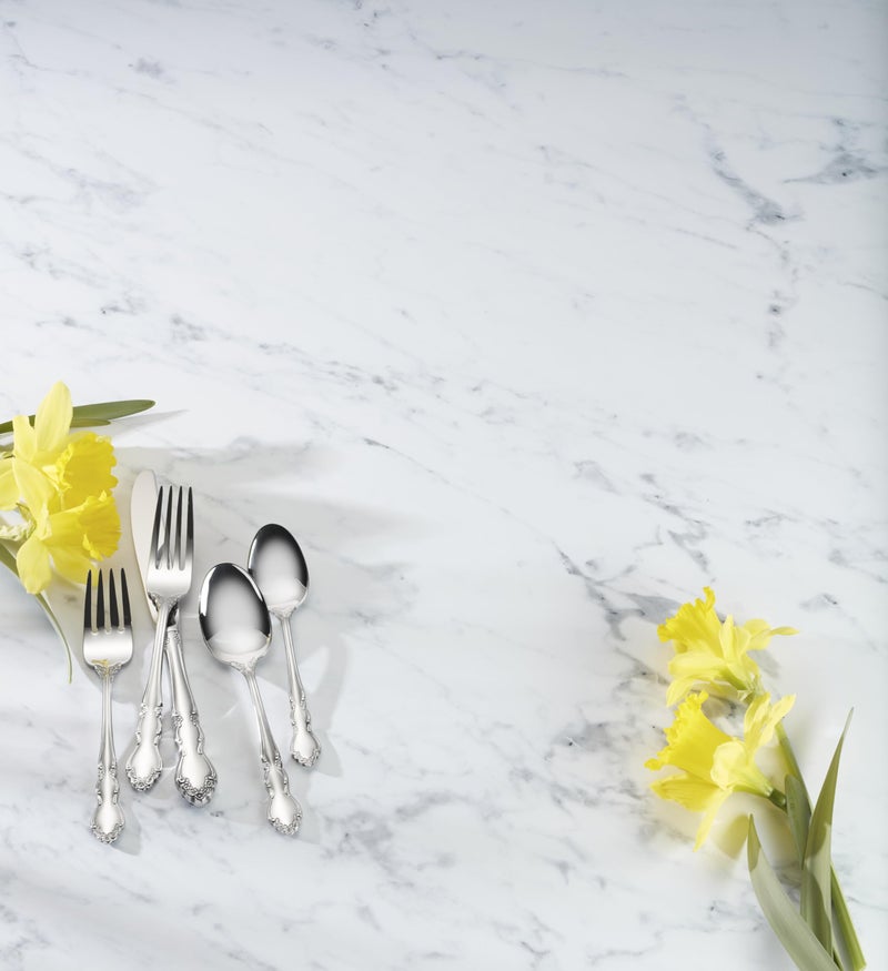 Oneida Silverware Set For 8, Dover 45-Piece Fine Flatware Set with Serving Utensils, Service For 8, 18/10 Stainless Steel, Ornate Pattern, Dishwasher Safe, Knives Spoons & Forks Set (Silver 45 Pieces) - Image 5