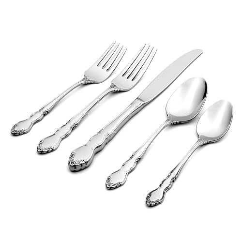 Oneida Silverware Set For 8, Dover 45-Piece Fine Flatware Set with Serving Utensils, Service For 8, 18/10 Stainless Steel, Ornate Pattern, Dishwasher Safe, Knives Spoons & Forks Set (Silver 45 Pieces) - Image 1