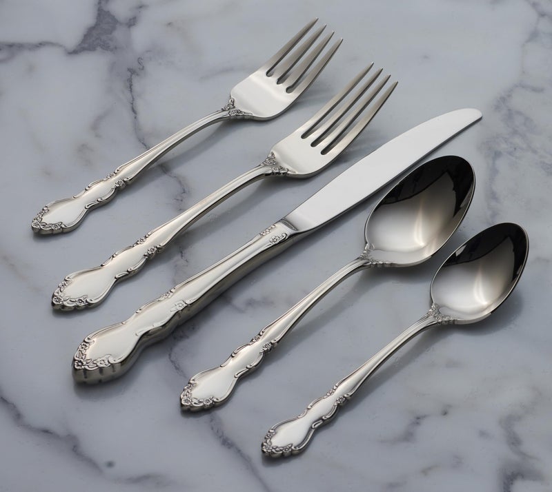 Oneida Silverware Set For 8, Dover 45-Piece Fine Flatware Set with Serving Utensils, Service For 8, 18/10 Stainless Steel, Ornate Pattern, Dishwasher Safe, Knives Spoons & Forks Set (Silver 45 Pieces) - Image 4