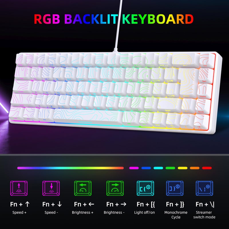 Snpurdiri 65% Wired Gaming Keyboard, 68 Keys RGB Backlit Ultra-Compact Small Gaming Keyboard, for PC/Mac Gamer, Typist, Travel, Easy to Carry on Business Trip White - Image 2