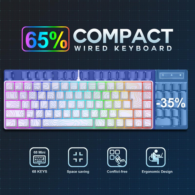 Snpurdiri 65% Wired Gaming Keyboard, 68 Keys RGB Backlit Ultra-Compact Small Gaming Keyboard, for PC/Mac Gamer, Typist, Travel, Easy to Carry on Business Trip White - Image 4