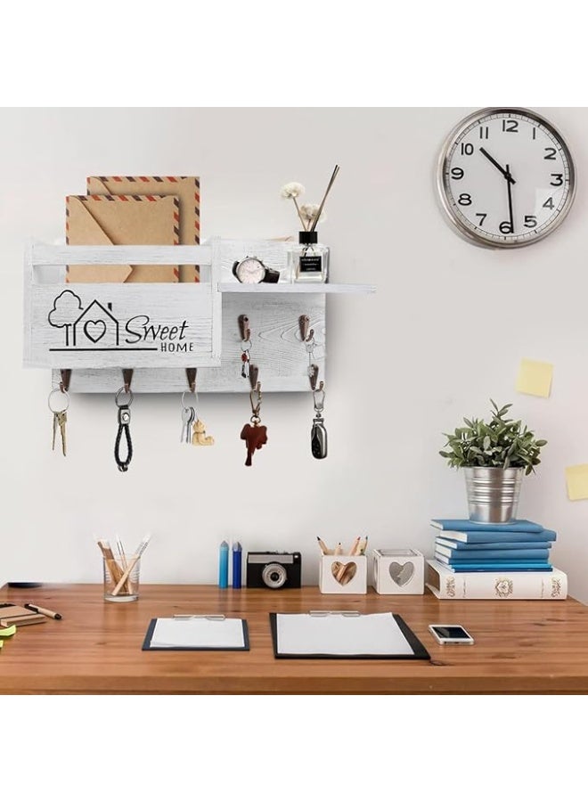 Gocokia Key Hanger Organizer, Mail and Key Holder for Wall Decorative, Wall Shelf with 7 Key Hooks, Wall Mounted Key Hangers with Mailbox, Home Decor (White) - Image 3