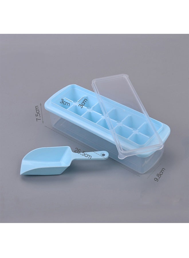 12-Cavity Ice Cube Tray with Accessory - Blue/Clear Silicone Ice Trays with Lid, Stackable Design & Easy Release - Large Square Ice Cubes for Drinks  - Image 2