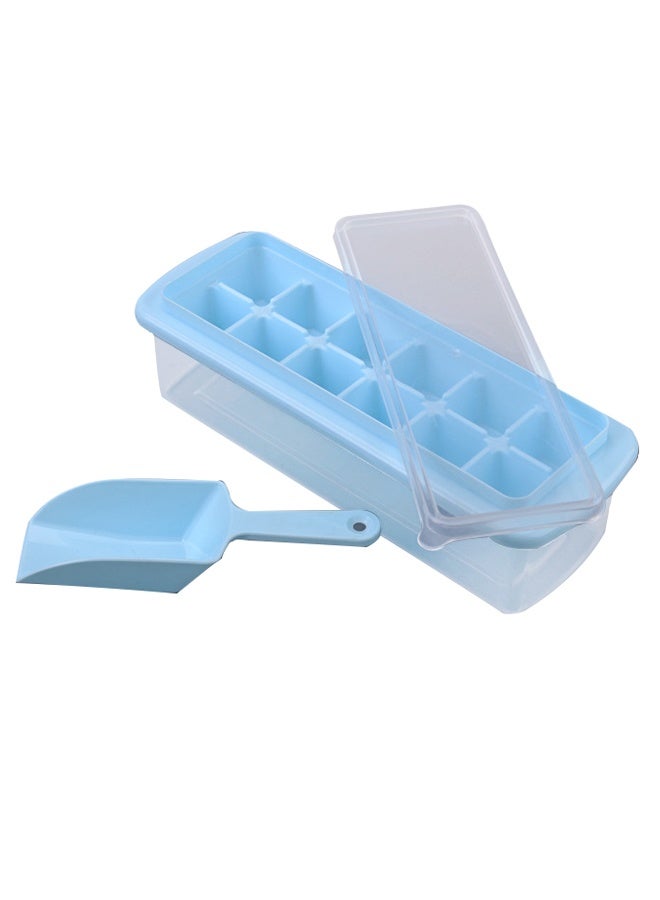 12-Cavity Ice Cube Tray with Accessory - Blue/Clear Silicone Ice Trays with Lid, Stackable Design & Easy Release - Large Square Ice Cubes for Drinks  - Image 1