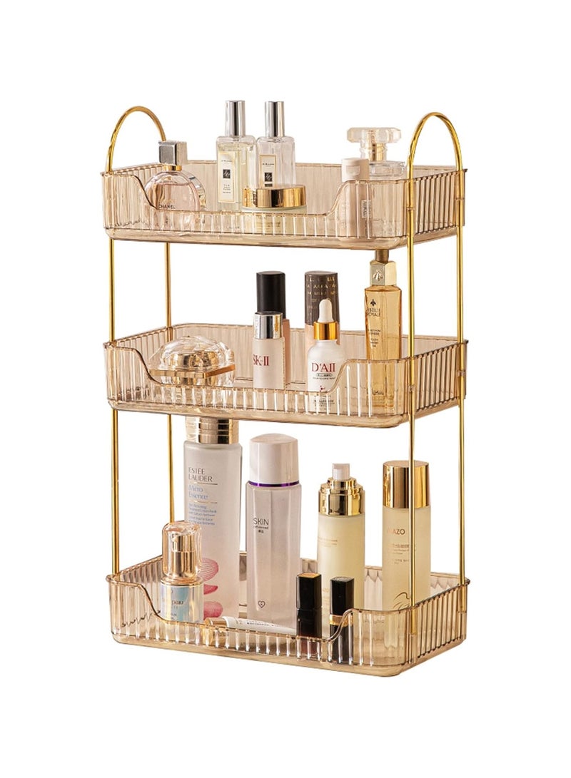 YelaJoy منظم عداد الحمام تخزين السطح، رف تنظيم مستحضرات التجميل والعناية بالبشرة، منظم مكياج وعطر لصينية تسريحة، منظم رف التوابل للمطبخ (3 طبقات - ذهبي) - Image 1