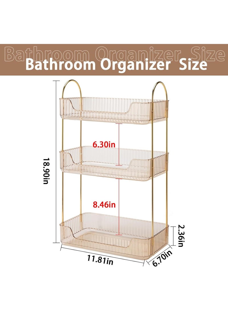 YelaJoy منظم عداد الحمام تخزين السطح، رف تنظيم مستحضرات التجميل والعناية بالبشرة، منظم مكياج وعطر لصينية تسريحة، منظم رف التوابل للمطبخ (3 طبقات - ذهبي) - Image 2