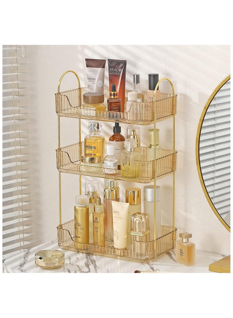 YelaJoy منظم عداد الحمام تخزين السطح، رف تنظيم مستحضرات التجميل والعناية بالبشرة، منظم مكياج وعطر لصينية تسريحة، منظم رف التوابل للمطبخ (3 طبقات - ذهبي) - Image 4