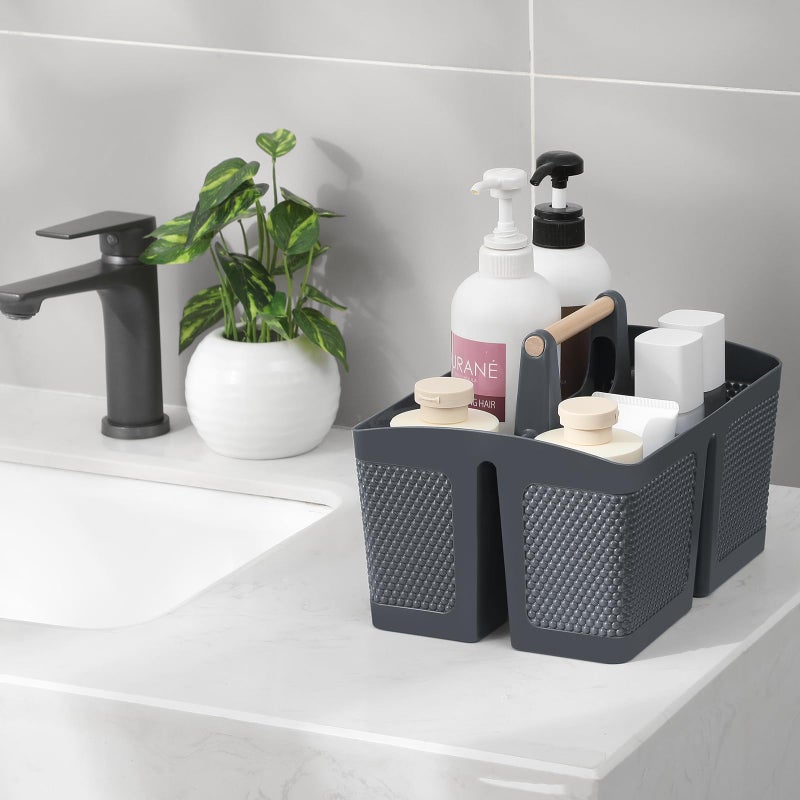 rejomiik Portable Shower Caddy Basket Plastic Cleaning Caddy Organizer Storage Tote with Handle for Bathroom  College  Dorm Room Essentials  Grey - Image 2