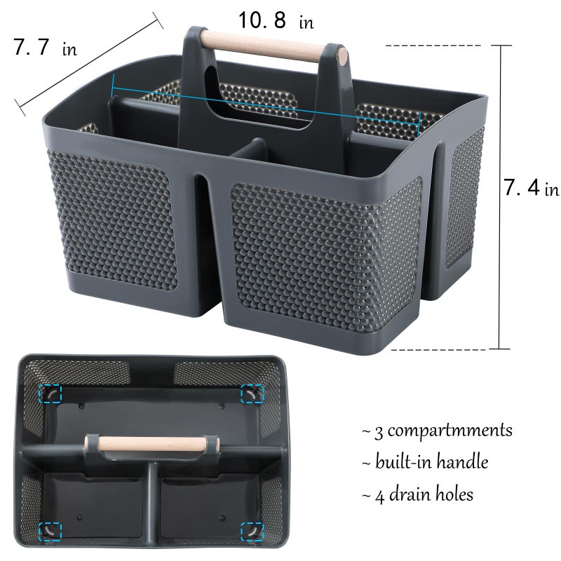 rejomiik Portable Shower Caddy Basket Plastic Cleaning Caddy Organizer Storage Tote with Handle for Bathroom  College  Dorm Room Essentials  Grey - Image 3