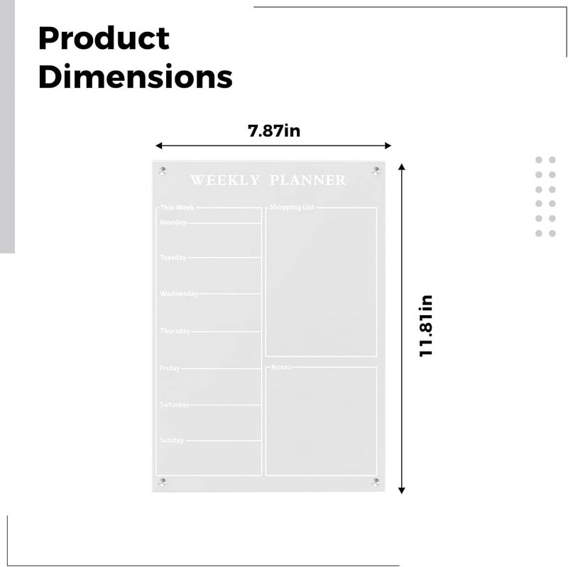 Clear Dry Erase Calendar, Fridge Weekly Acrylic Planner, Includes Six Erasable Pens Colors, and Cloths, and Packaging Box, Notes Section Removable, for Kitchen Office Ideal - Image 3