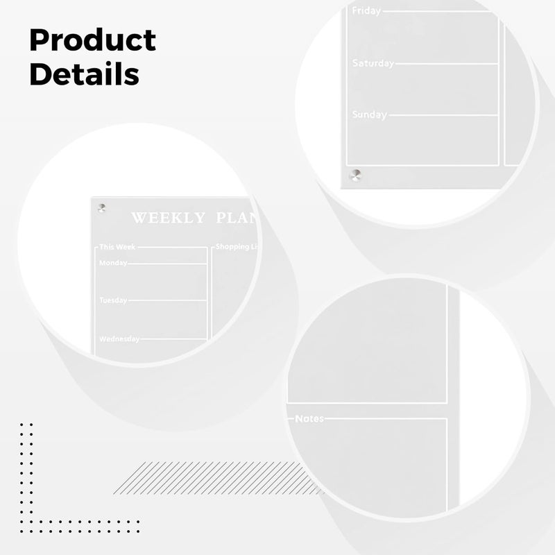 Clear Dry Erase Calendar, Fridge Weekly Acrylic Planner, Includes Six Erasable Pens Colors, and Cloths, and Packaging Box, Notes Section Removable, for Kitchen Office Ideal - Image 5