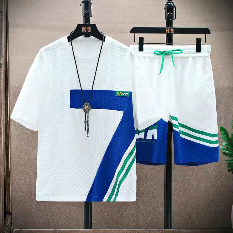 Summer Casual Sports Suit Mens Fashion Loose Youth Short Set Black - Image 2