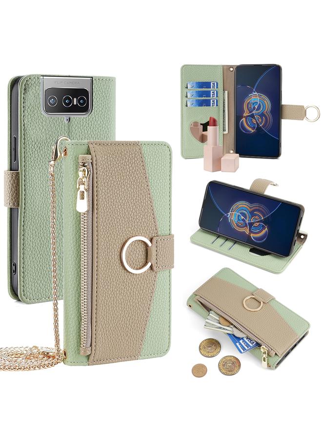 اس-توب جراب هاتف Asus Zenfone 8 Flip ZS672KS Crossbody مصنوع من الجلد بنسيج الليتشي - Image 1