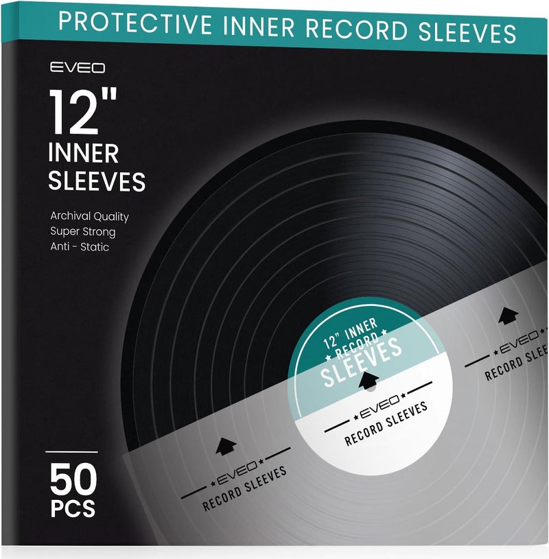 EVEO 50 Vinyl Inner Sleeves with Rice Paper Anti-Static LP For 12" Records - Vinyl Inner Sleeves - Enjoy Crystal-clear, Protection, and Premium Quality | Record Inner Sleeves - 50 LP Inner Sleeves - Image 1