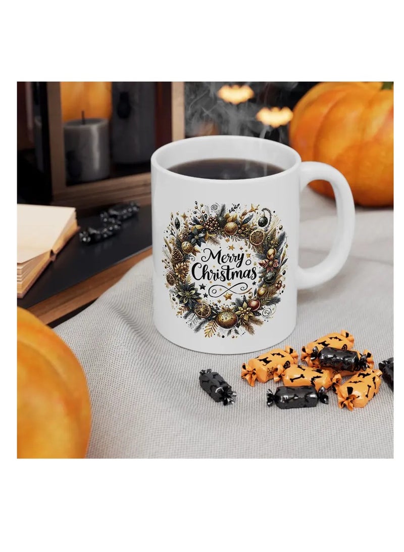 RYN 1pc 11OZ Ceramic Merry Christmas Coffee Mug - Double-Sided Printed Holiday Cup, Festive Gift for Men & Women, Ideal for Office, Dorm, School - Seasonal Tea & Coffee Mug white - Image 3