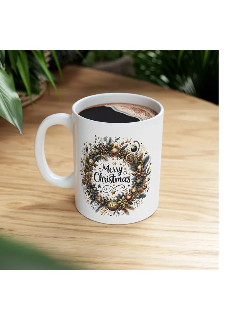 RYN 1pc 11OZ Ceramic Merry Christmas Coffee Mug - Double-Sided Printed Holiday Cup, Festive Gift for Men & Women, Ideal for Office, Dorm, School - Seasonal Tea & Coffee Mug white - Image 4