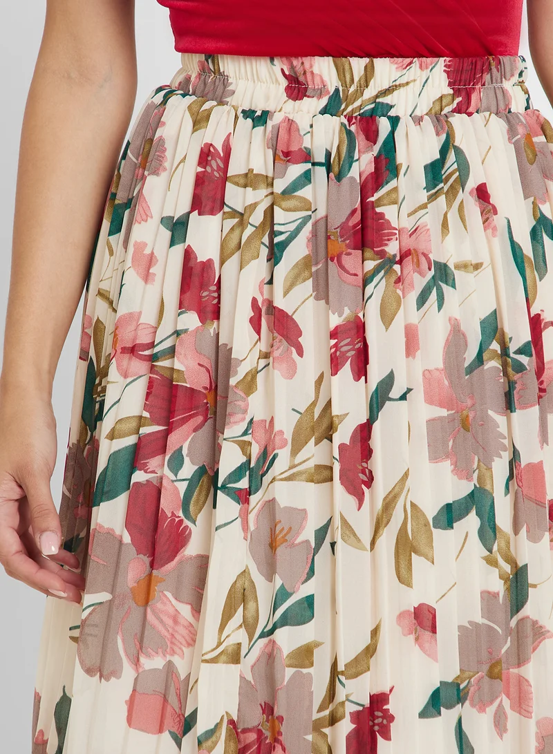 جينجر Floral Pleated Maxi Skirt