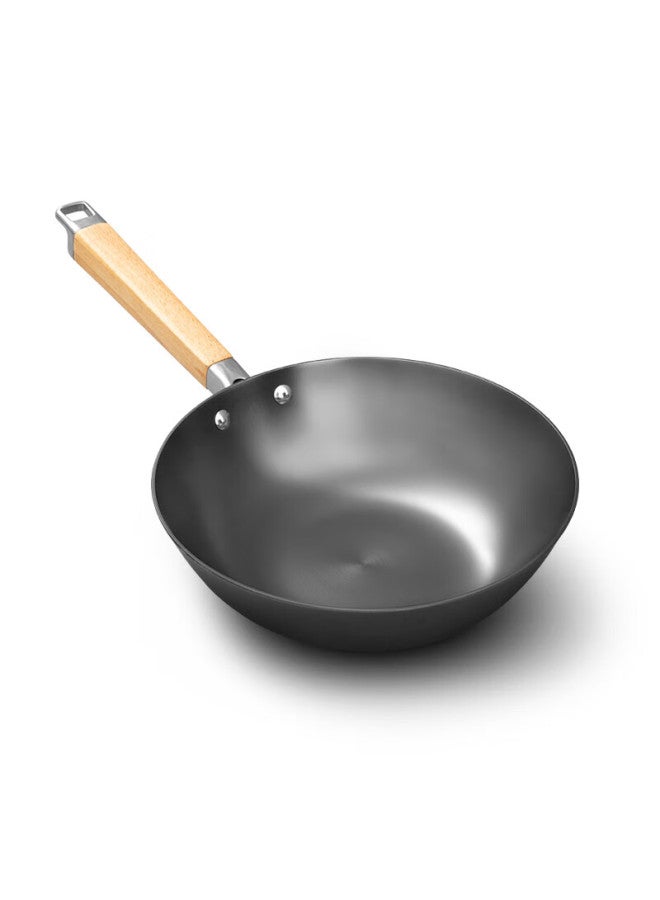 Edging Small Wok Cast Iron Pan Thickened Household Raw Iron Stir-fry Pan Non-coated Flat Bottom Compatible With Gas And Induction Stoves 26cm - Image 1