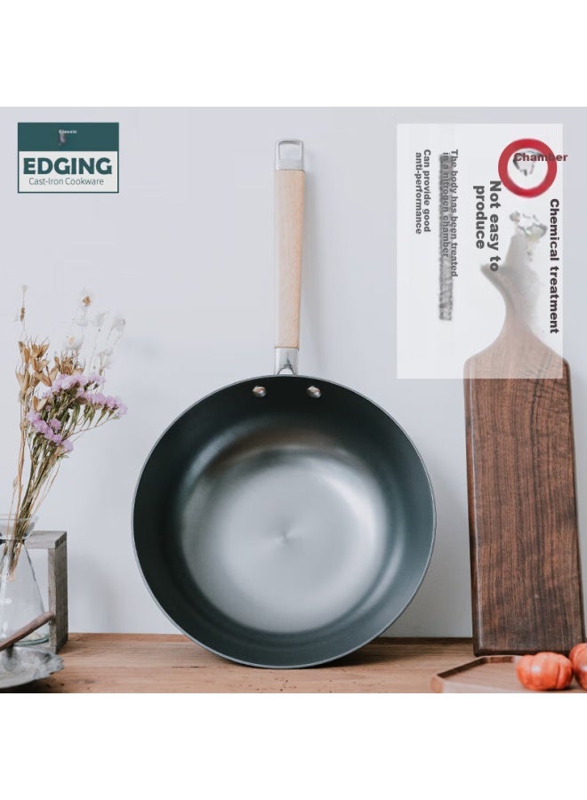 Edging Small Wok Cast Iron Pan Thickened Household Raw Iron Stir-fry Pan Non-coated Flat Bottom Compatible With Gas And Induction Stoves 26cm - Image 3