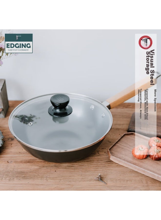 Edging Small Wok Cast Iron Pan Thickened Household Raw Iron Stir-fry Pan Non-coated Flat Bottom Compatible With Gas And Induction Stoves 26cm - Image 4
