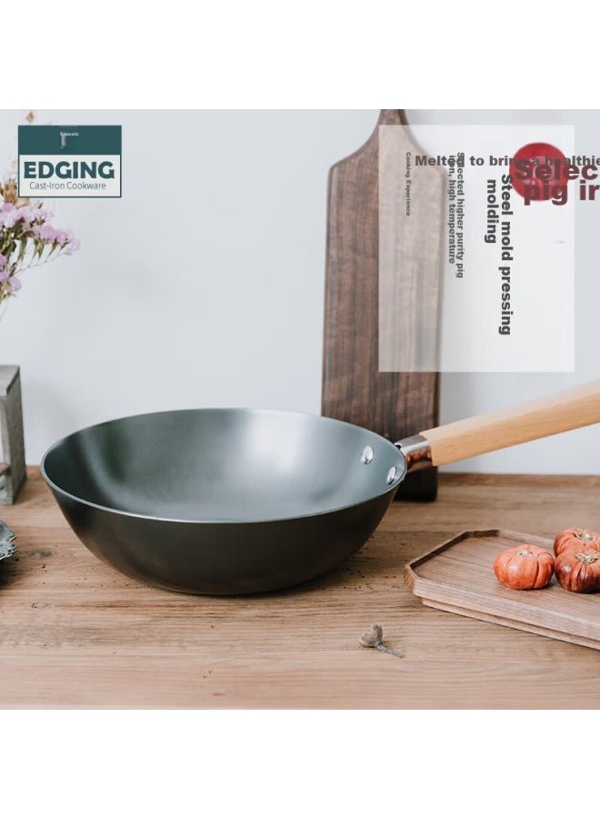 Edging Small Wok Cast Iron Pan Thickened Household Raw Iron Stir-fry Pan Non-coated Flat Bottom Compatible With Gas And Induction Stoves 26cm - Image 5