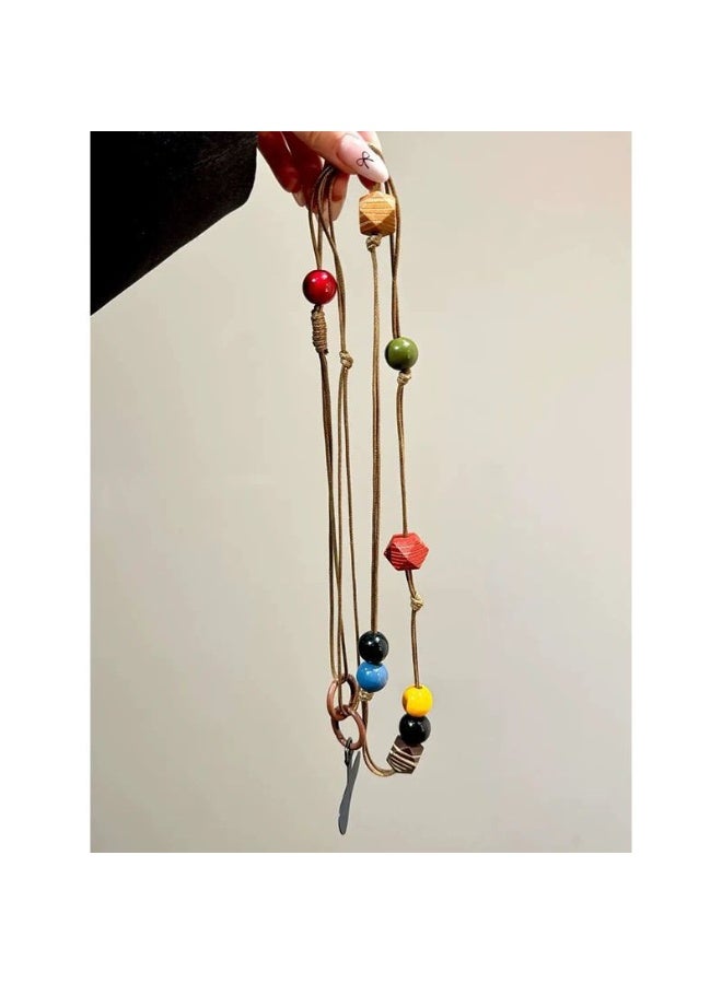 NIBEMINENT Phone Charm/ Chain Strap for Women Girls, Wooden Lanyard Cell Phone Case Lanyard Wrist Strap