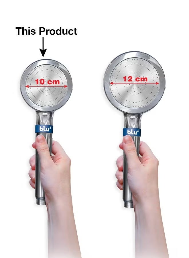 blu Ionic Shower Head and Shower Filter - Handheld - Travel Edition 10cm - Removes Chlorine & Harmful Pollutants - Prevent Hair Loss & Moisturize Your Skin, Chrome (Noon) - Image 5