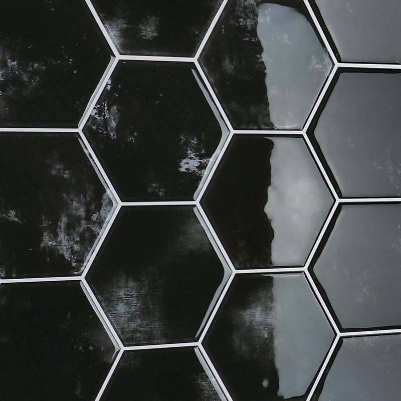 CRE8TIVE 16 Sheets Black Peel and Stick Tiles for Kitchen Backsplash Stick on Tiles 12"x12" Hexagon Wall Tile Adhesive 3D Tile Stickers Waterproof Peel and Stick Backsplash for Bathroom Laundry Room - Image 1