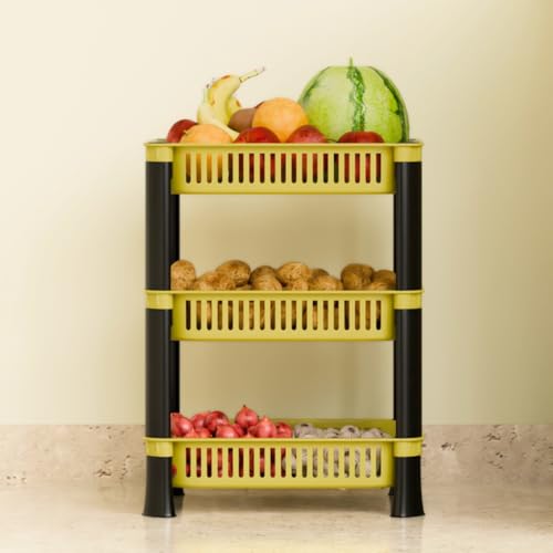 Biltoxi Multipurpose Plastic Storage Rack for Kitchen, Onion Potato Sabji, Fruit Corner Storage Stand Basket, Folding Rack, Countertop Kitchen Organizer Cart, Trolley Rack (3 Layer, Banana Yellow) - Image 4