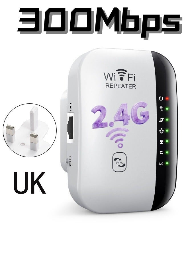 300Mbps WiFi Extender, 2.4Ghz Single Band, Internet Booster, Wireless Internet Repeater - White - Image 1