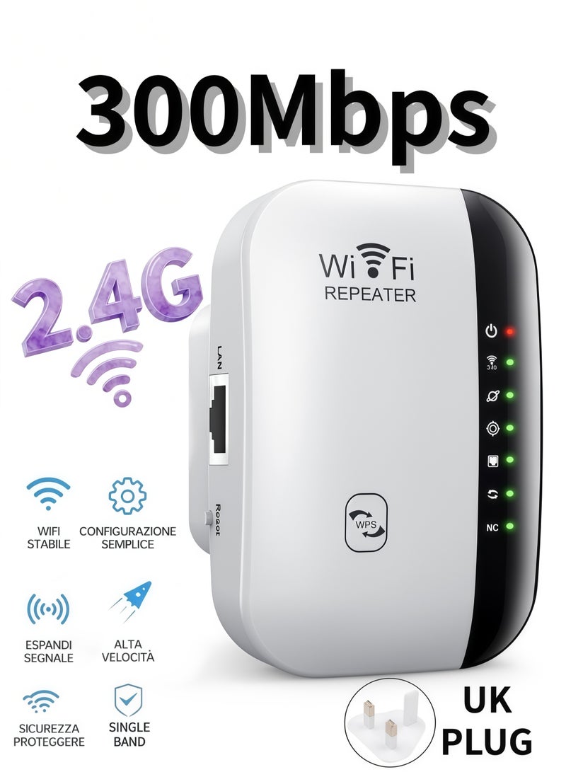 موسع نطاق واي فاي لاسلكي بسرعة 300 ميجابت في الثانية، نطاق واحد 2.4 جيجاهرتز، معزز إنترنت لاسلكي، مكرر إنترنت لاسلكي، موسع نطاق جهاز التوجيه - أبيض - Image 1