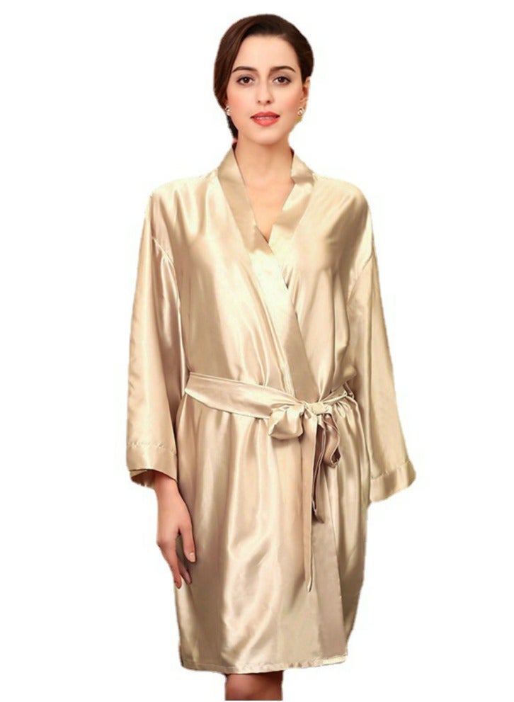 إسكدنيا Women's Loose Nightgown Night-Robe Solid Color Soft Bathrobe Loungewear Champagne