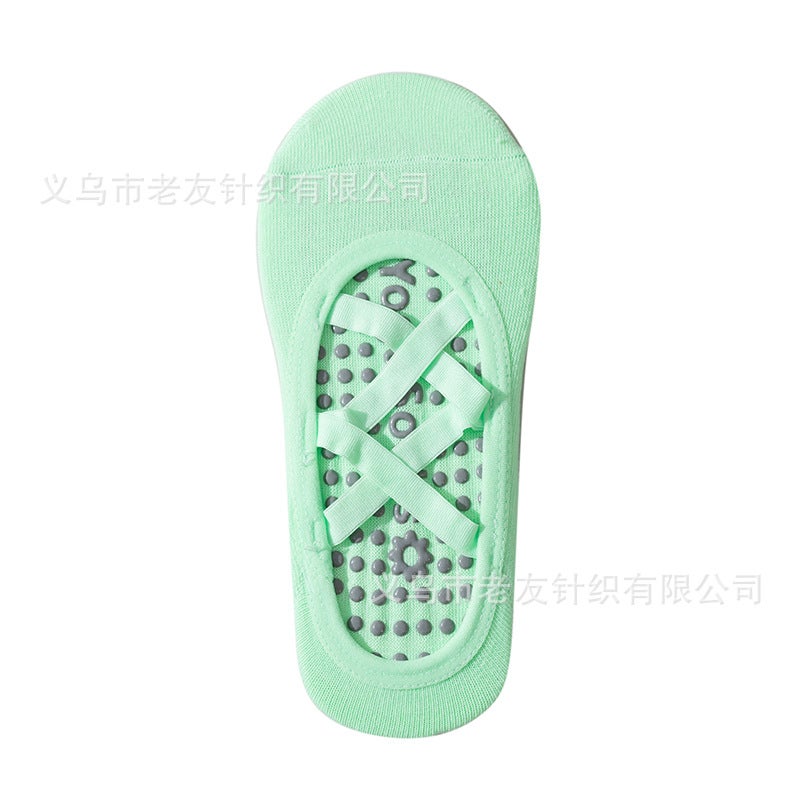 Summer Thin Yoga Socks Anti-Slip Fitness Pilates Socks Silicon Sole Green [round head double cross belt]]