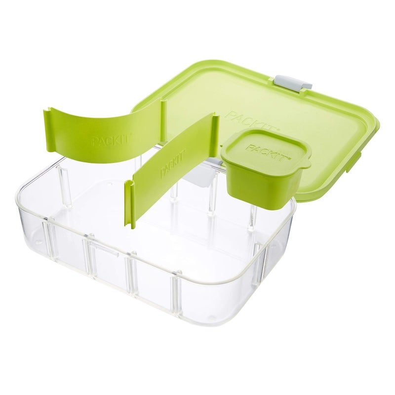 PackIt Flex Bento Food Storage Container  Lime Punch  Shatterproof Crystal Clear Base  with Leak-resistant Lid  Flexible Dividers  Microwavable  Dishwasher Safe  Perfect for Customizing Lunch - Image 1