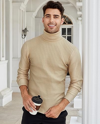 Lion Nardo Men's Turtleneck Sweater Slim Fit Turtle Neck Sweater for Men Long Sleeve Pullover Sweater Thermal Sweater Khaki - Image 5