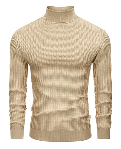 Lion Nardo Men's Turtleneck Sweater Slim Fit Turtle Neck Sweater for Men Long Sleeve Pullover Sweater Thermal Sweater Khaki - Image 1