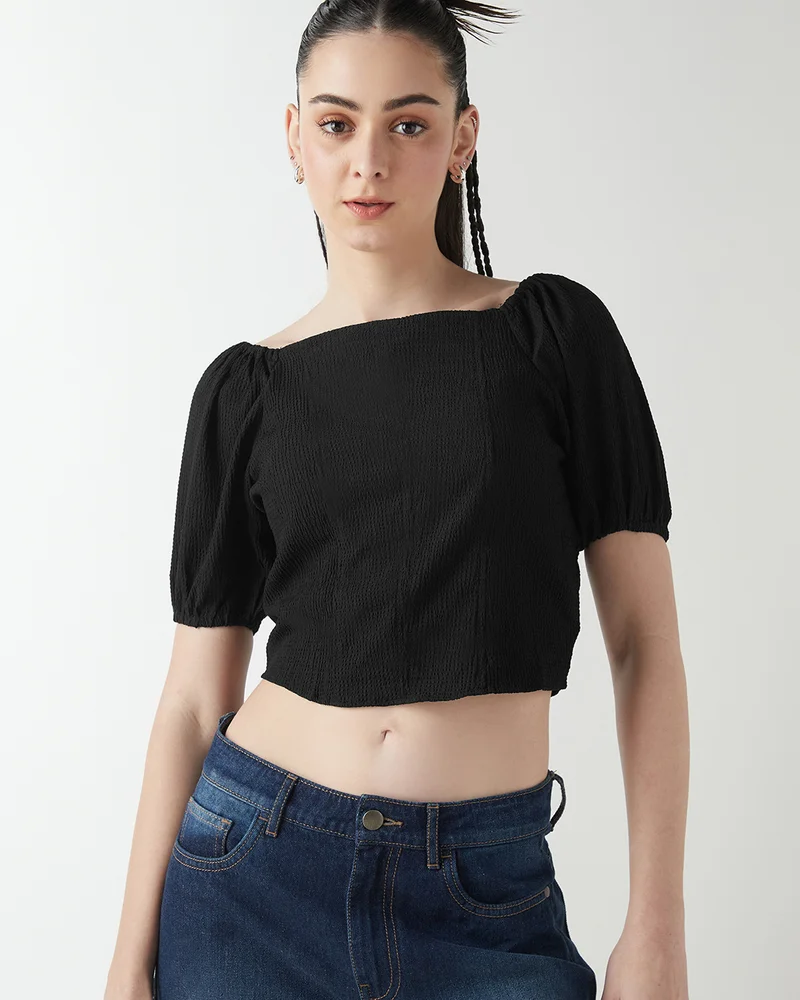 bewakoof Women's Black Beauty Slim Fit Corset Top