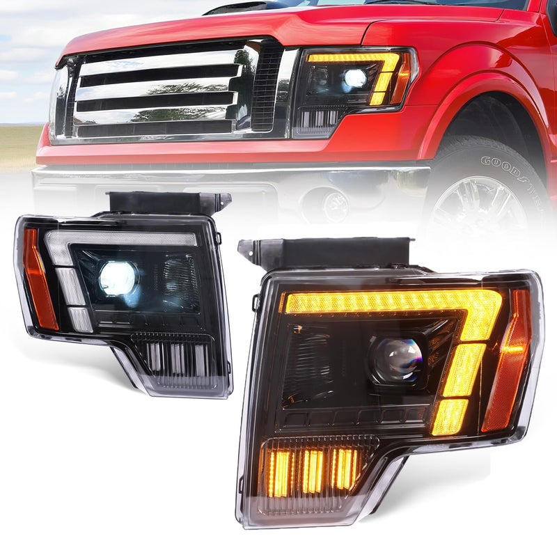 Archaic Projector Headlights Compatible for Ford F150 20092014 AmberWhite DRL Headlight Assembly w Sequential Turn Signal for F150 XLXLTSTXLariatKRPlatinumLimitedRaptor Plug Play Pair