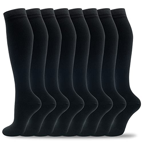fenglaoda 8 Pairs Compression Socks for Men & Women 20-30 mmHg Knee High Nurse Pregnant Running Medical and Travel Athletic(S/M,Black) - Image 1