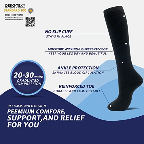 fenglaoda 8 Pairs Compression Socks for Men & Women 20-30 mmHg Knee High Nurse Pregnant Running Medical and Travel Athletic(S/M,Black) - Image 3