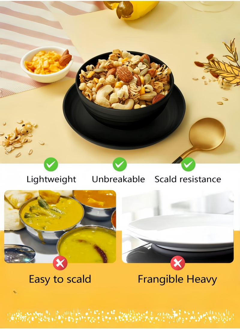 32-piece Dinner Set, Wheat Straw Bowls, Plates, Cups Dinnerware Set ,  Service for 8, Dinner Plates, Dessert Plate, Cereal Bowls, Cups, Unbreakable Colorful Plastic Outdoor Camping Dishes, Coastal Black