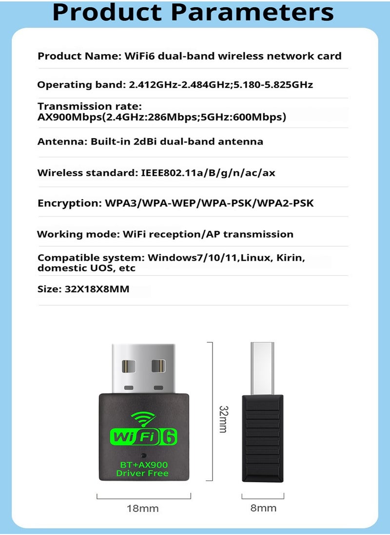 Generic Mini USB WiFi 6 Adapter with Bluetooth Dual Band 2.4GHz 286Mbps and 5GHz 600Mbps, Wireless USB Dongle for Laptop/Desktop PC, Supports Windows 11/10/7  - Image 5