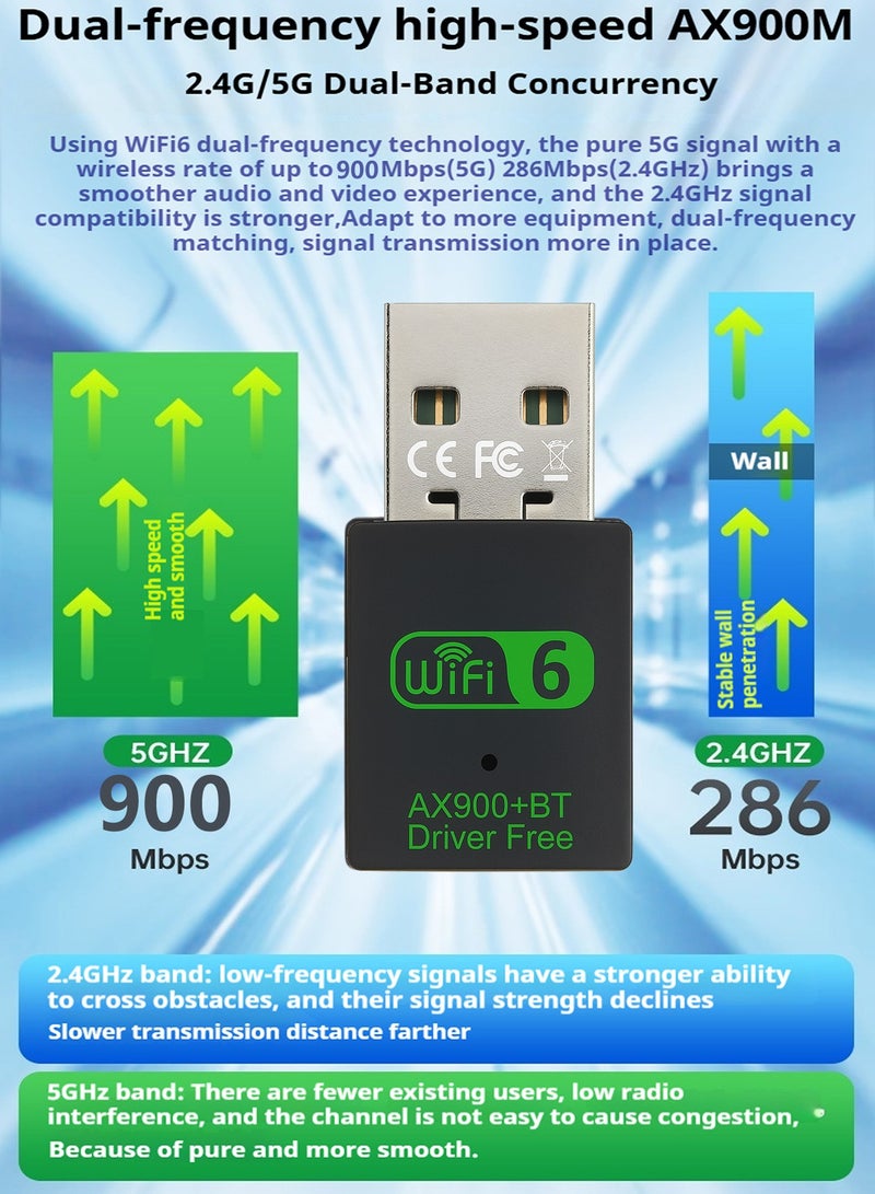 Mini USB WiFi 6 Adapter with Bluetooth 5.4 High-Speed USB WiFi Adapter for PC, Dual Band 5G/2.4G up to 900Mbps, Stable Signal for Online Gaming & Conference, Plug and Play for Desktop/Laptop, Windows 11/10/7 Compatible - Image 3