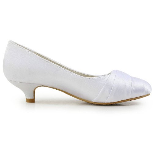 ELEGANTPARK EP2006L Wedding Shoes for Bride Low Heel Comfortable Bridal Shoes Closed Toe Heels for Women Rhinestone Satin Evening Prom Dress Pumps White US 9 - Image 3