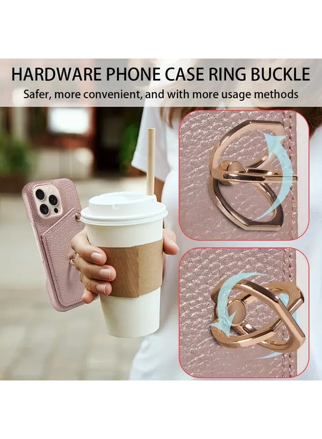 غلاف هاتف برتقالي من الجلد الاصطناعي مع حامل حلقة وفتحة لبطاقة الهوية لهاتف آيفون 11 برو - Image 5