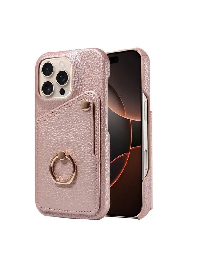 غلاف هاتف برتقالي من الجلد الاصطناعي مع حامل حلقة وفتحة لبطاقة الهوية لهاتف آيفون 11 برو - Image 3