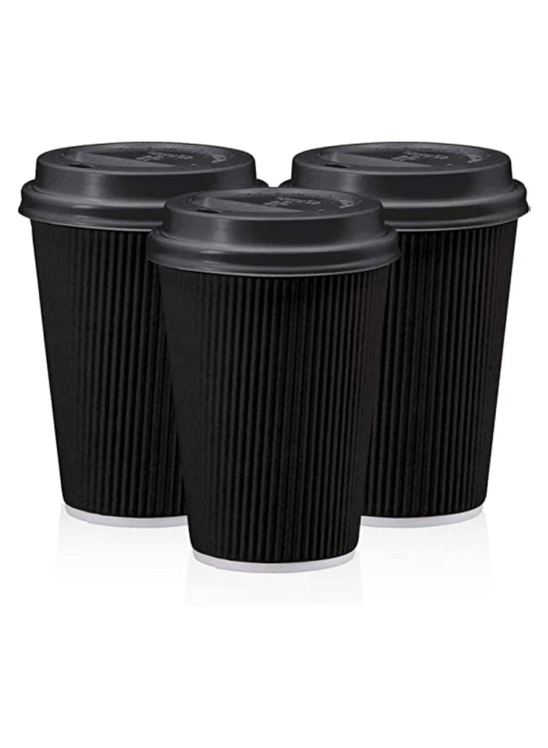 MARKQ [25 Sets] 12 oz. Black Disposable Coffee Cups with Lids - Triple Wall Ripple Paper Cups for Hot & Cold Drinks - Image 1